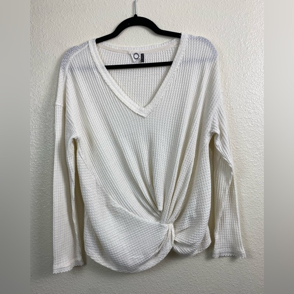 Anthropologie Akemi + Kin Thermal waffle knit Ivory Long Sleeve Sweater Medium - Picture 12 of 12